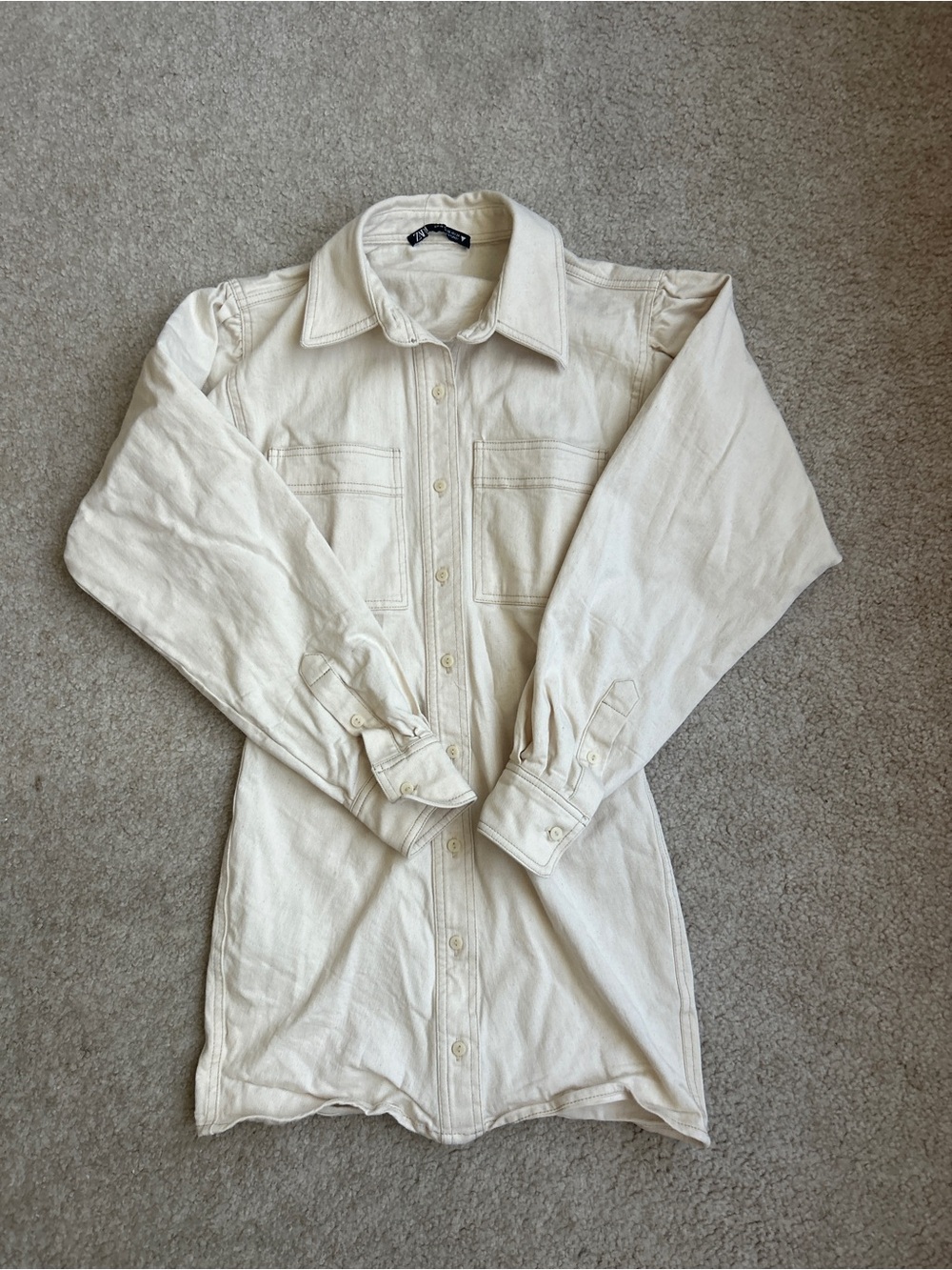 Zara Cream Long-Sleeve Button-Up
